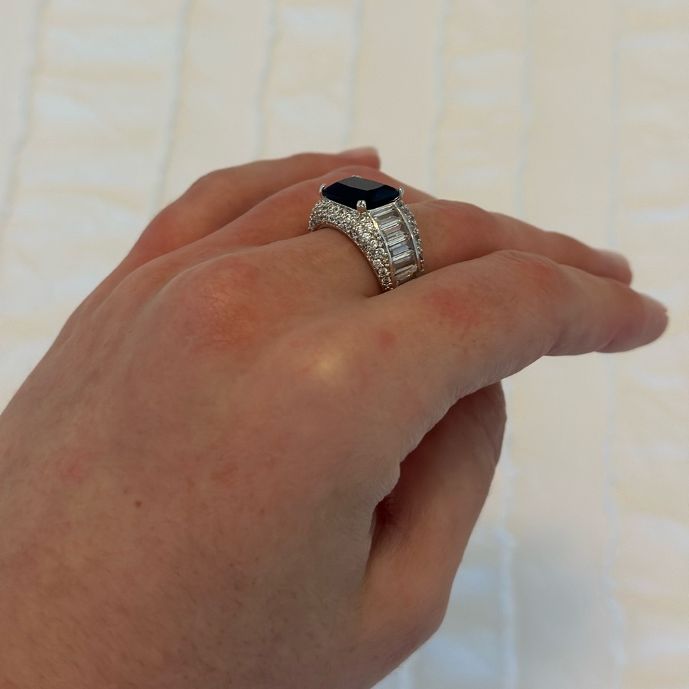 Zirconia and lab simulated Blue Safire ring.